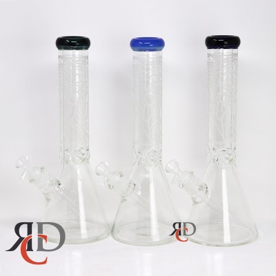 WATER PIPE HEAVY 14INCH W/ FROST DESIGN & COLORED MOUTH PEICE WP2043 1CT
